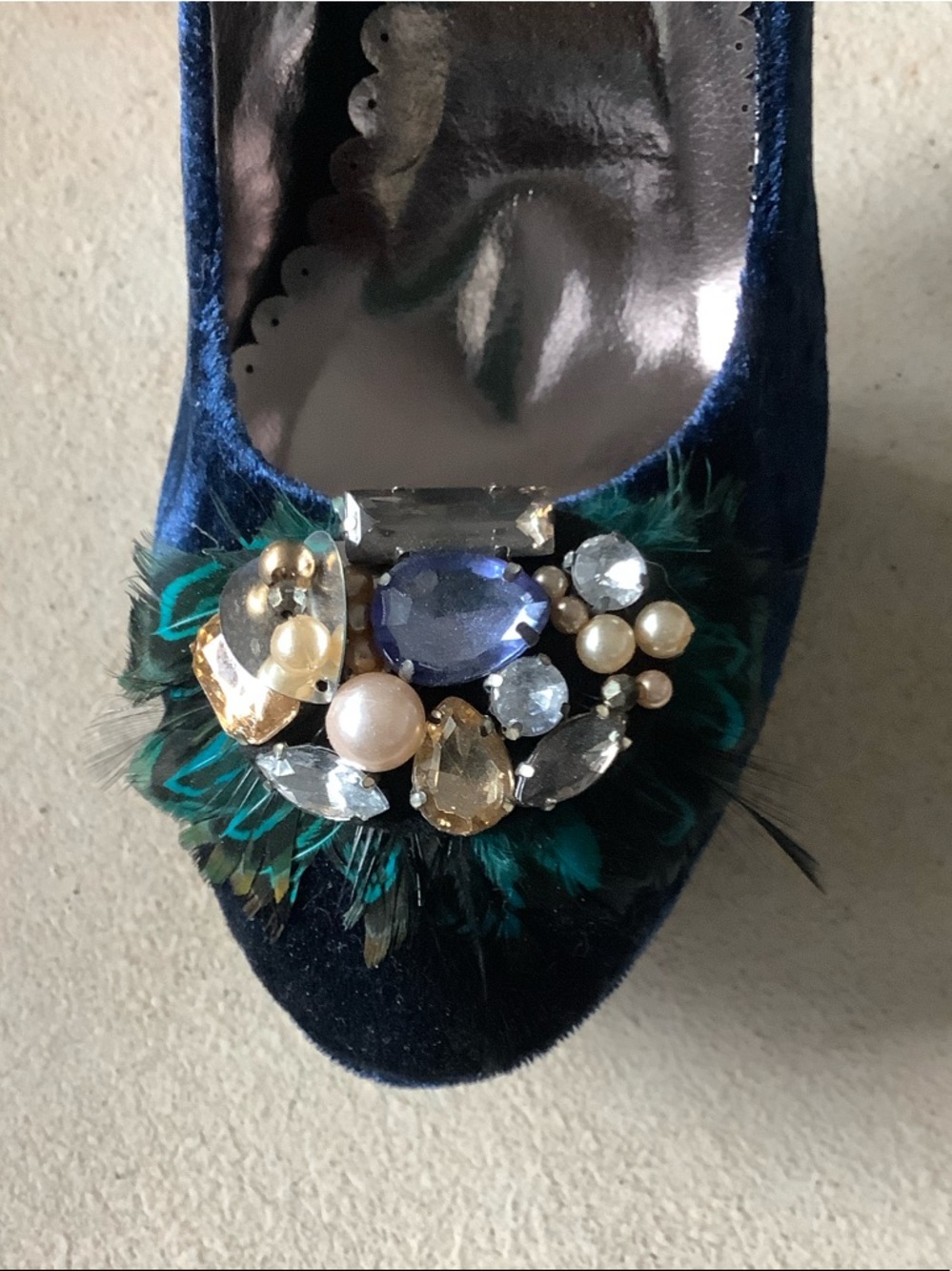 Rampage Navy Blue Velvet Jeweled Heels - Picture 3 of 12